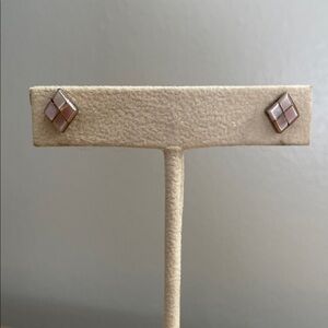 Vintage Sterling Silver Rhombus Shaped Mother of Pearl Stud Earrings Southwest